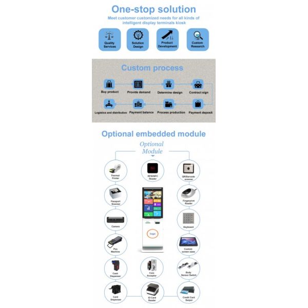 Wall Mounted Hotel Kiosk with 1920x1080 Resolution Touch Screen and Thermal Printer for Self Check-in