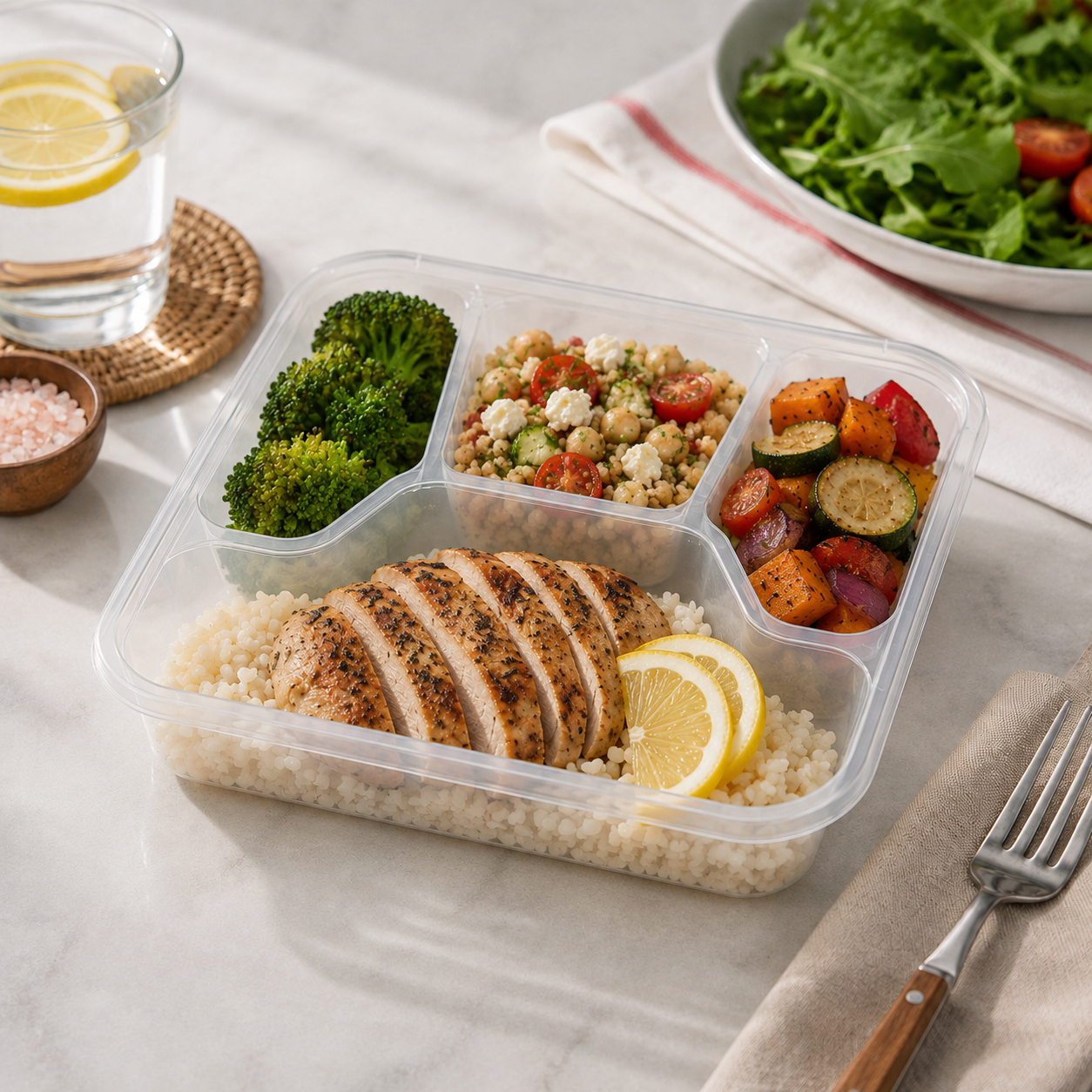 Four Section Shallow Clear PP Catering Meal Tray for Large Buffet Banquets