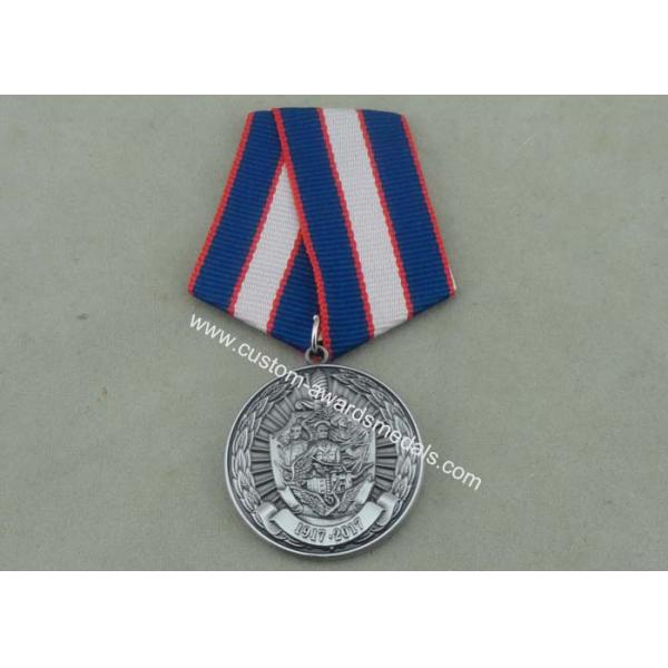 Antique Silver Government Short Ribbon Medals , Awards Medallions With Brass Material