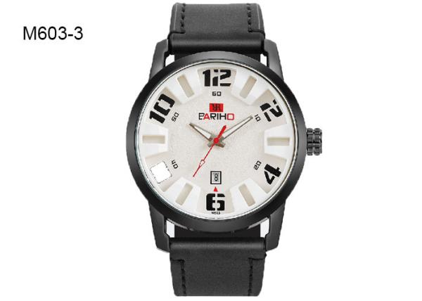 Analog Display Date Men's Quartz Watch Casual Waterproof Leather Strap M603