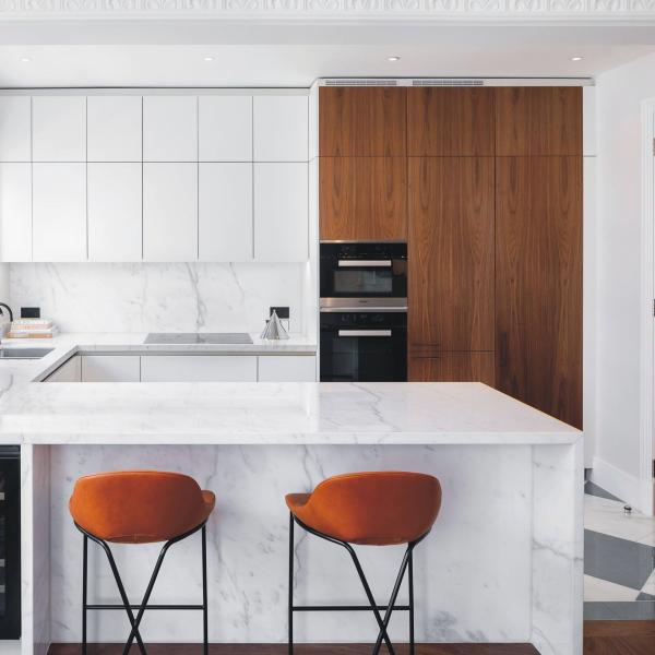 White Lacquer Finish Modern Designs Kitchen Cabinet Compact Kitchenette With Handless Design