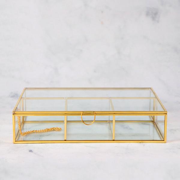 Glass cosmetic storage box lid desktop jewelry accessories beads organizer lipstick compartments shelving tray box