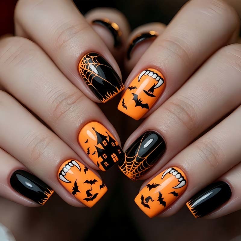 Factory Halloween Holiday False Nails Cute Ghost Pumpkin Print Custom Logo