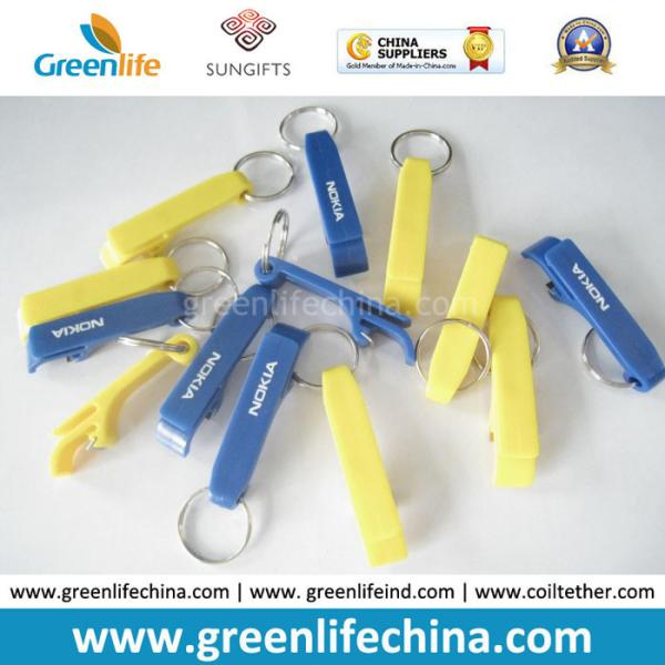 Orange Bottle Opener w/Black Logo Printing Attached Split Key Ring Holder as Promotional Item