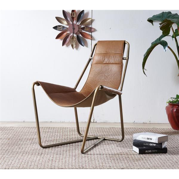 Metal Base Brown Leather Reading Chair , Leather Easy Chair Recliner Top Grain Leather