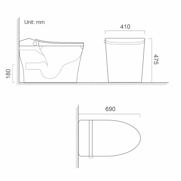 One Piece Modern Smart Toilet User Friendly Remote Control Toilet 410x690x475mm Orin OR8111