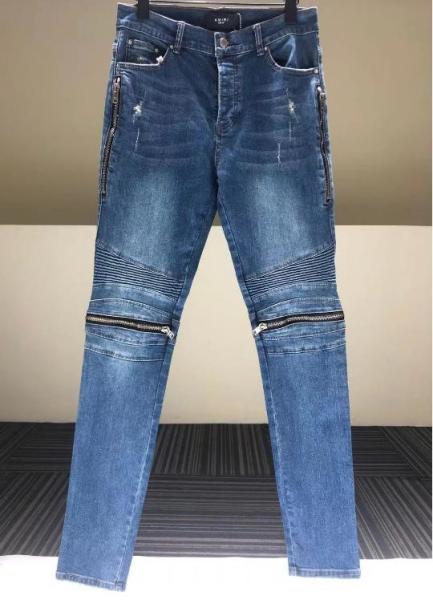 Custom Apparel Supplier Men'S Blue Slim Fit Jeans Stretch Destroyed Ripped Skinny Jeans Knee Zipper Jeans