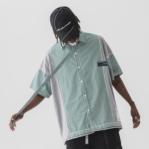 Hip Hop Men's Fashion Short Sleeve Shirts 100% Cotton With High Collar