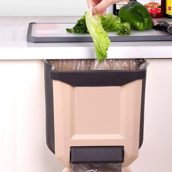 Collapsible Hang Small Plastic Garbage Can 2.4 Gallon Foldable Waste Bin for Kitchen Trash Can