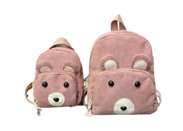Unisex Kid Corduroy School Backpack With Zipper Closure Adjustable Straps