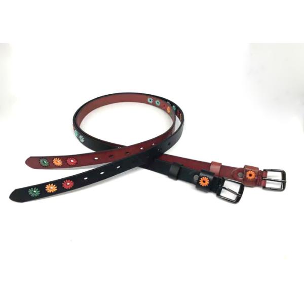 Black Flower Embroidered Full Grain Cow Leather Belts