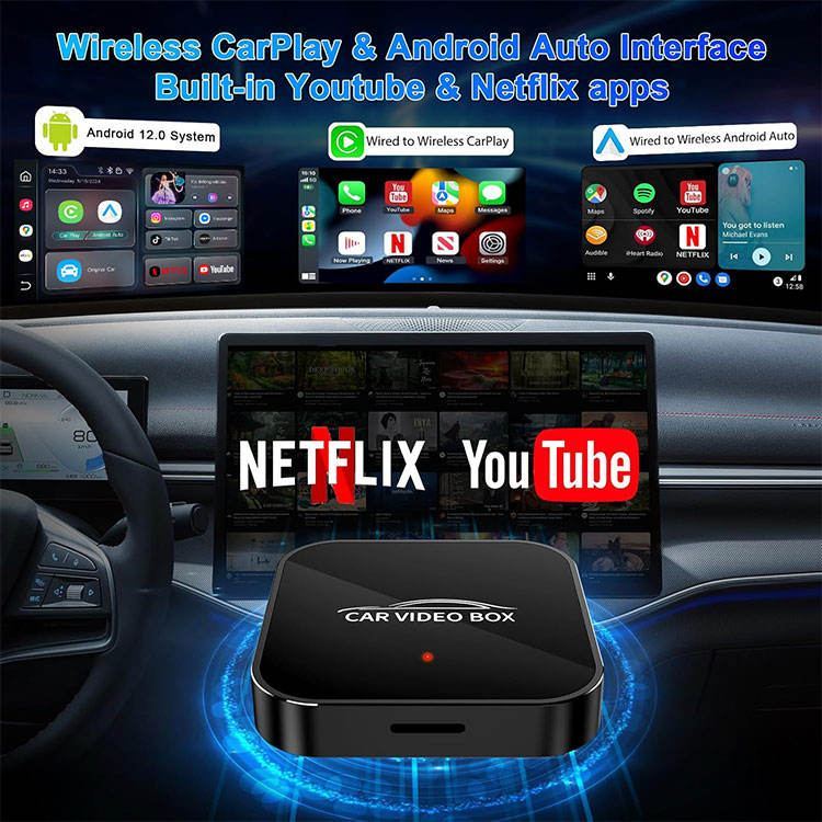 Smart Car Video Box Wireless Carplay Android Auto Adapter For Cars Vans Trucks