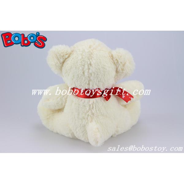 Bobo's Beige Soft Toy Cute Teddy Bear With Red Heart Printing Ribbon In 7.5