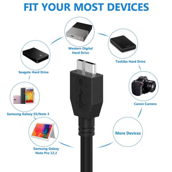 High Speed 5gbps Data Charging USB 3.0 Micro B Cable for SDD HDD Hard Disk