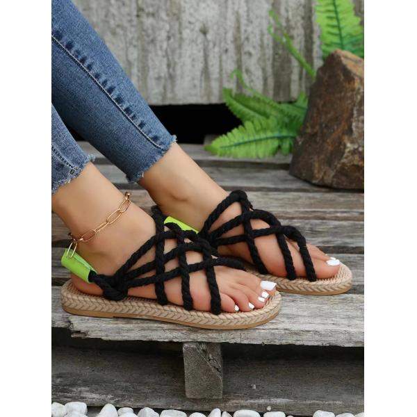 Y-Z Bohemian Summer Beach Designer Fish Mouth Flat Female Stripy Sandals Shoes for Women and Ladies Sandals