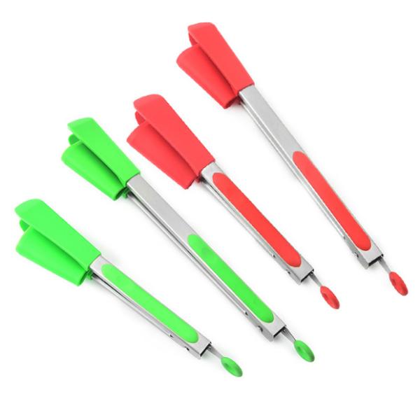 Stainless Steel Salad Cooking Bbq Spatula Silicone Clips 2 In 1
