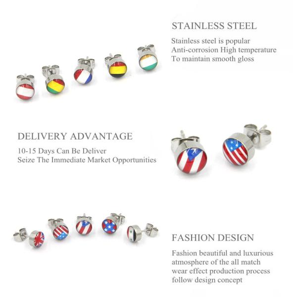 Body Piercing Jewelry Petrol Dripping Stainless Steel Stud Flag Earrings
