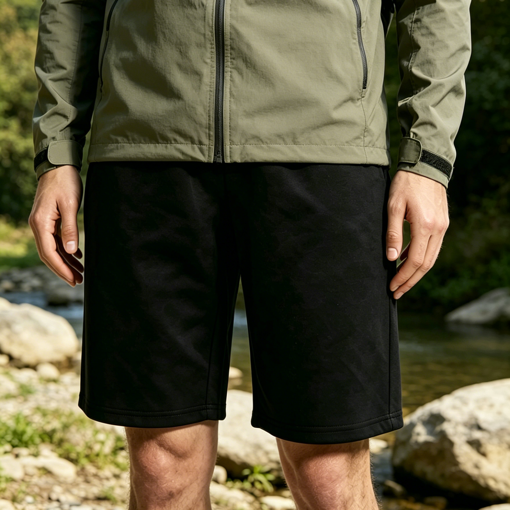 Elastic Drawstring Sports Sweat Shorts Vintage Wash Cotton Blend Mens Shorts Black