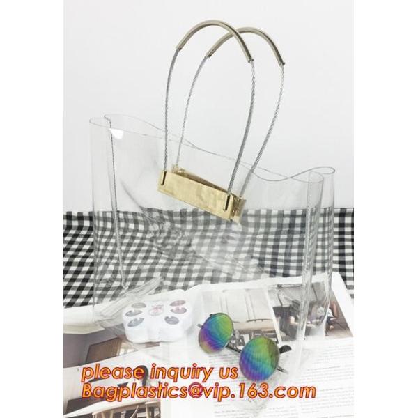 customized printing soft clear pvc packaging bag with handle for wine, vinyl pvc zipper gift tote bags with handles