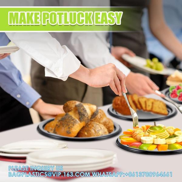 Disposable Catering Trays With Lids Serving Trays Black Plastic Round Platters With Clear Lids Deli Wax Paper