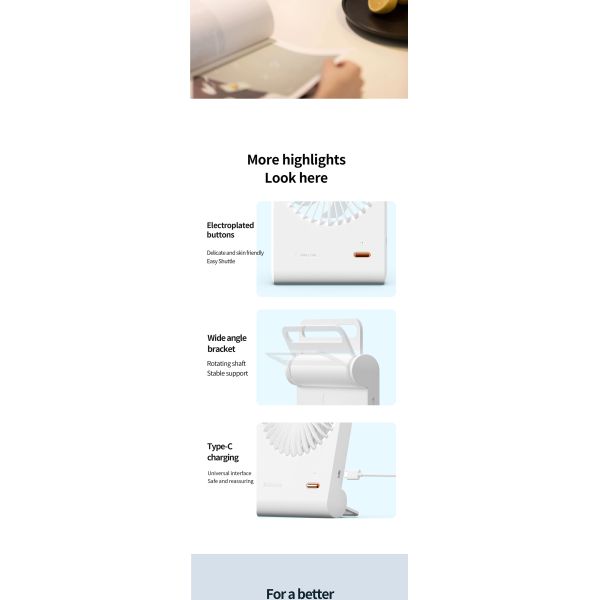 Stylish Portable Foldable Small Quiet Desk Fan C Type Rechargeable Fan Custom Logo