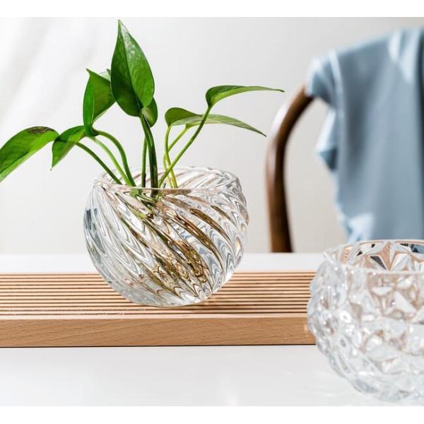 Striped Round Small Glass Globe Vases Votive Candle Holder Pressed 12 X 8.8cm