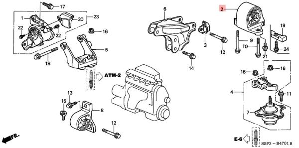 Rubber Rear Engine Mount 50810-S5A-992 Honda Civic 2001-2005 1.7L