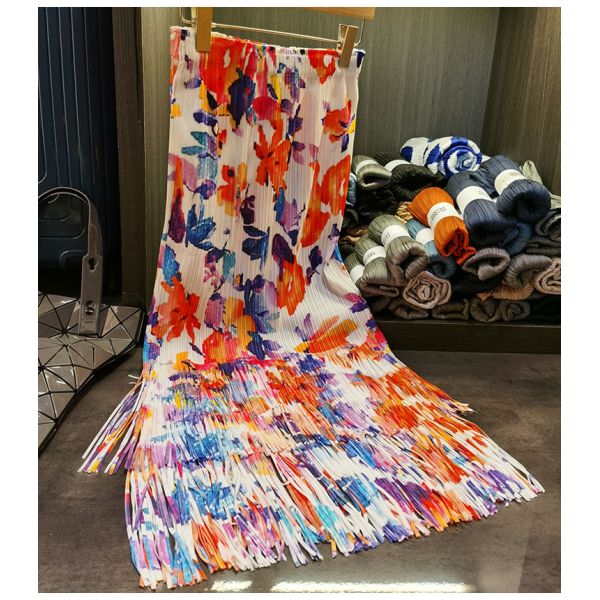 Fashion Summer New Nice Positioning Print Double Fringe Half Skirt Wrinkles Women's Slimming Skirt