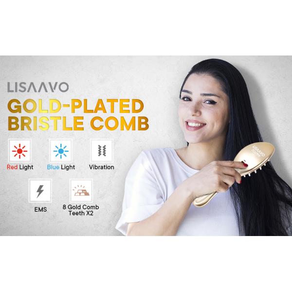 450nm 650nm LED Light Therapy Hair Brush Massage EMS Hair Brush Matte Gold