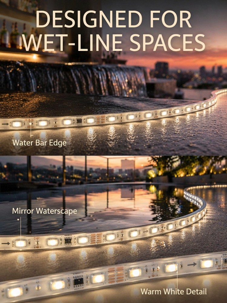 12x5mm Underwater Silicone LED Strip Lights 120LED/M 14.4W Multi Color DMX512 DC12V 24V