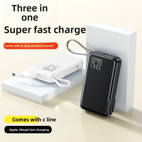 Ultra Thin AC Plug Power Bank 10000mAh 22.5W Fast Charging With Cable