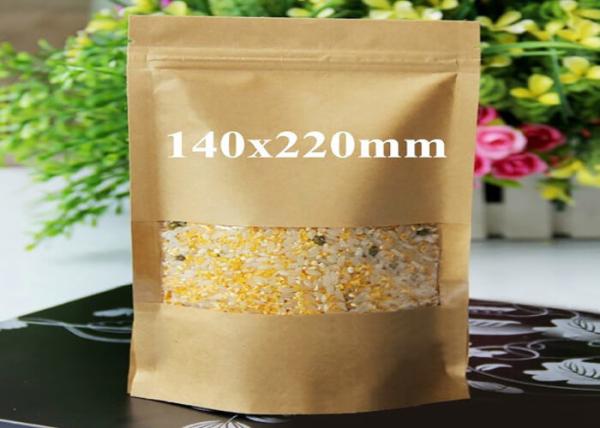 Recyclable 4 Oz Kraft Paper Stand Up Chips Packaging Bags Transparent Window