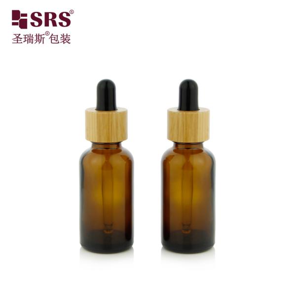 1 oz Ambre Vazio Óleo Essencial Cosmético de Bambú Ombro 30 ml Garrafa de Vidro