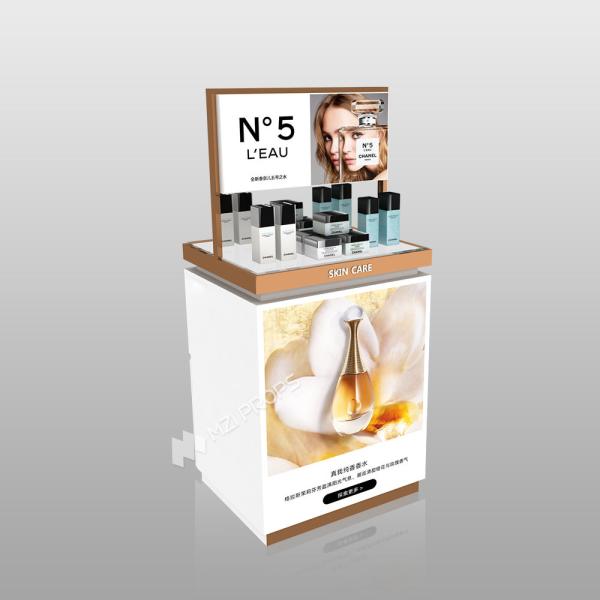 Cosmetic Shop Rack Platinum Wooden Central Hall Cabinet With Light Box For Perfume Shop Display Stand And Branding Store Fixtures