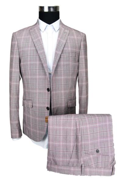 Male Custom Tailored Suits 2 Piece Light Grey Check Autumn Spring