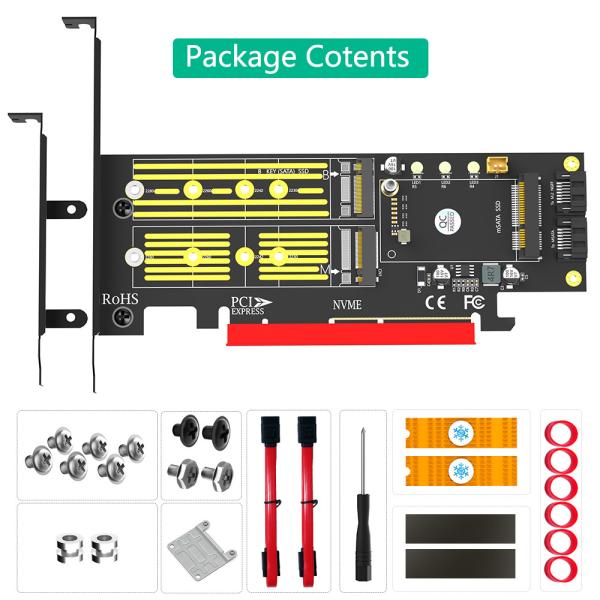 3 In 1 Msata And M.2 NGFF NVME SATA SSD To PCI-E 4X And SATA3 Adapter