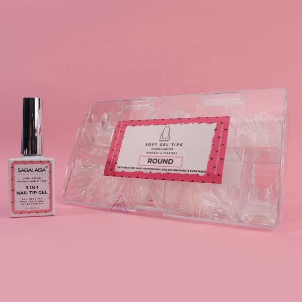 SAGALAGA Soft Gel Nail Extension Tips Almond Custom Logo Label Clear Nail Tips With Glue Gel Tips for Press on Nails Design style French
