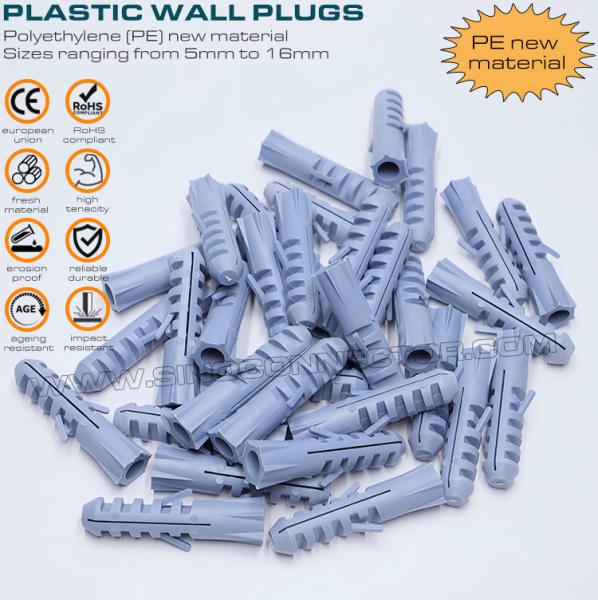 Expandable Plastic Wall Plugs (Screw Anchors, Drywall Anchors) Gray, Red or Blue Ø10 x 50mm 100pcs with Ø6~8mm Screws for Home Decor