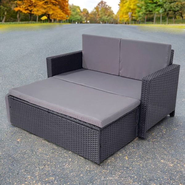 Furniture Wholesaler Outdoor Living Seating Sectional Poly Rattan Wicker Garden Chair China Customized Love Chair and Bench