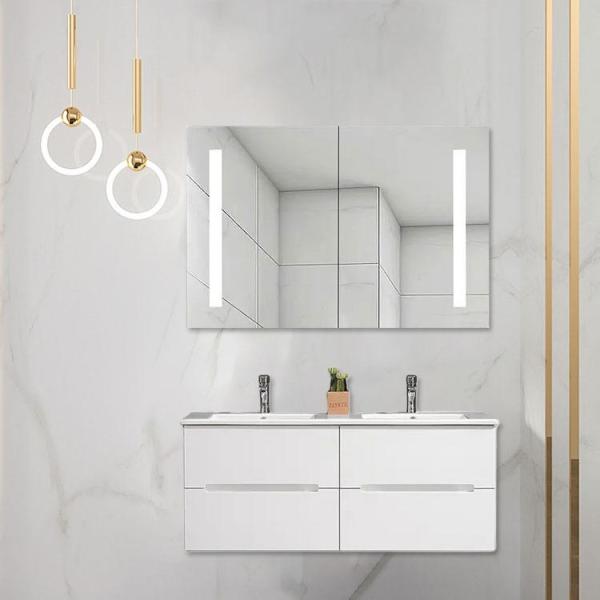 Wall Mount PVC Bathroom Cabinets Double Basin Vanity Unit White Painted