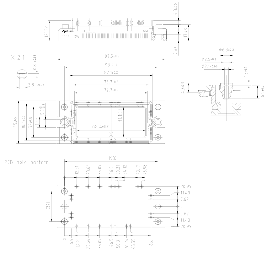 FP25R12KT4 B11 1200V 25A PIM IGBT Module Low Switching Loss TrenchStop IGBT4 Integrated NTC Isolated Copper Baseplate 150°C Operation PressFIT Technology For Motor Drives