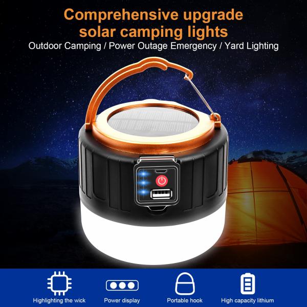 Waterproof USB Rechargeable Solar Camping Light with Remote Control 3- 1000LM 5 Modes