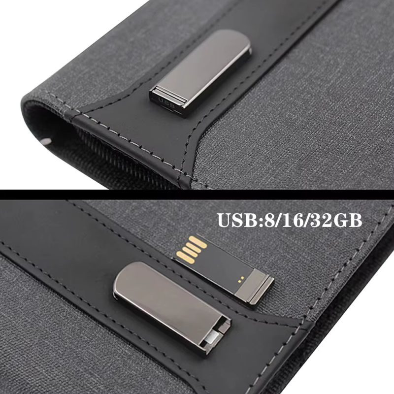 Multifunctional Business Portfolio Folder A4 Leather Notebook LED USB Wireless Charging