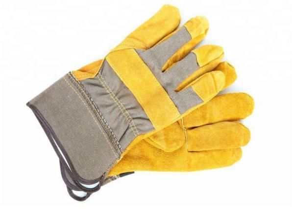Heavy Duty Leather Safety Gloves Stripe Cotton Fabric Material CE Approved