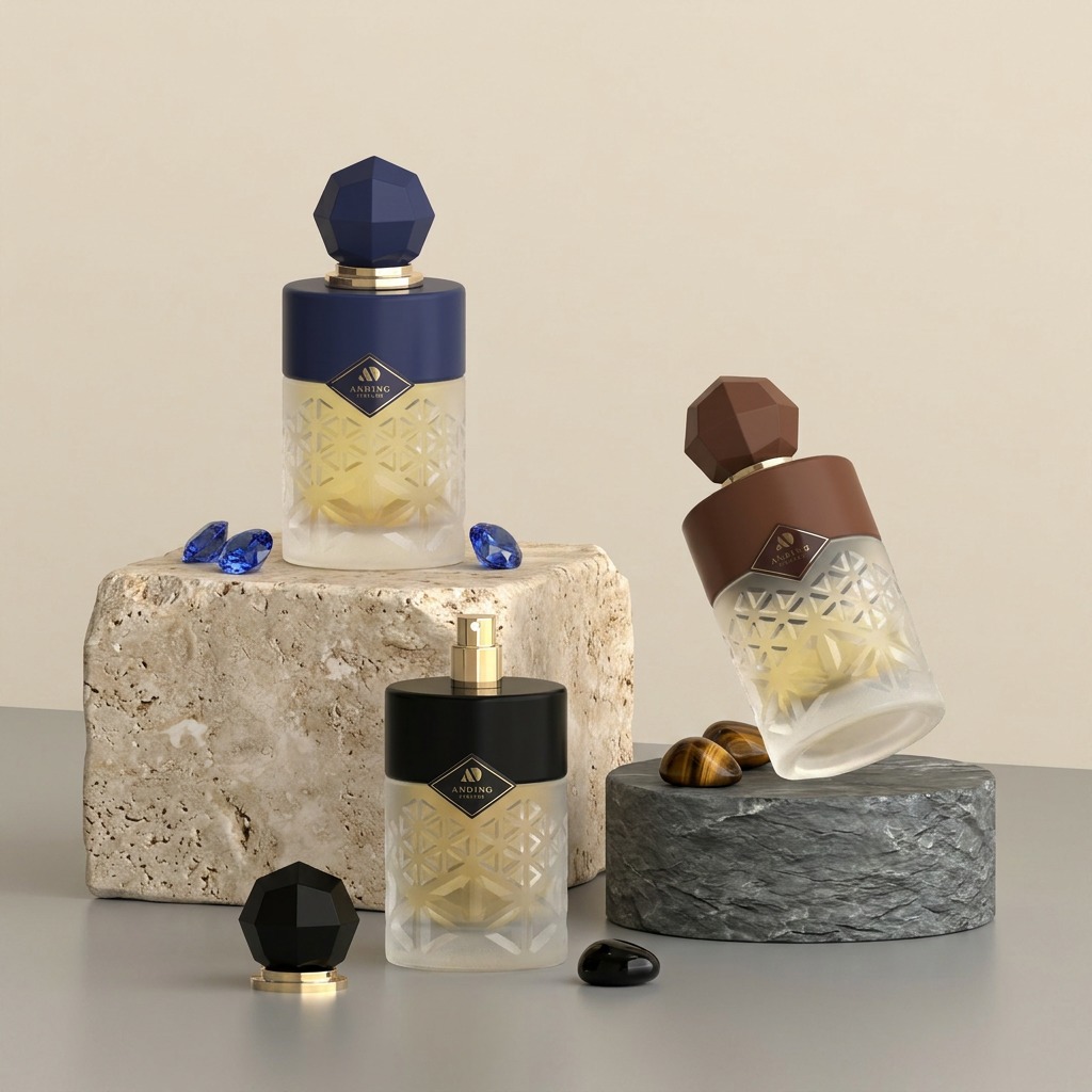 100ml Glass Perfume Bottles Unique Marble Pattern Geometric Cap Empty Spray