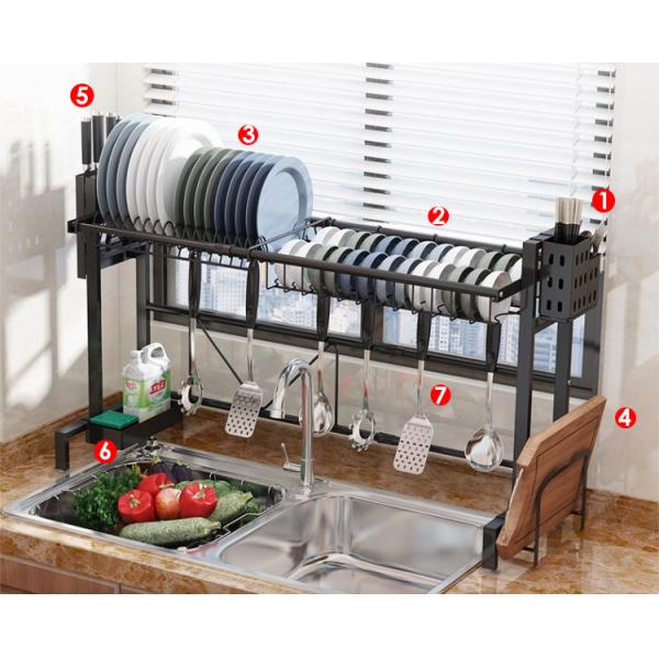 Matt Black Adjustable Over Sink Dish Rack Stainless Steel Material 600x280x560mm Size