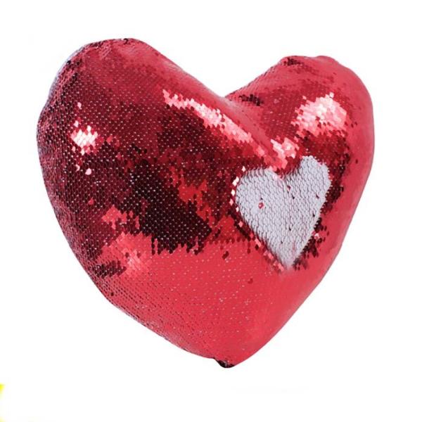 Personalized Heart Shape Sequin Sublimation Pillow Case Sparkling Style