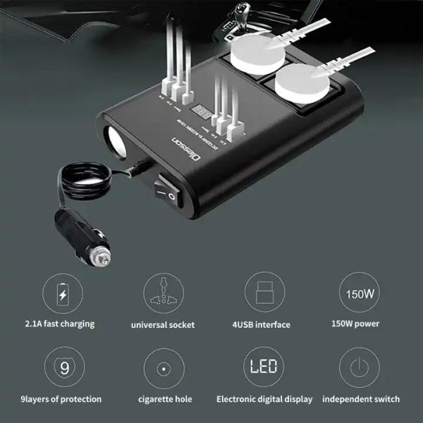 Dc 12V 24V To Ac 220V 150W Car Power Inverter  Electric Car Accessories Interior Accessories For Cars