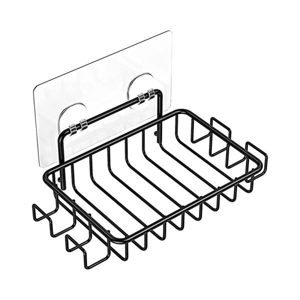 No Drilling Stainless Steel Adhesive Soap Dish Soap Holder for Shower Wall with 4 Hooks