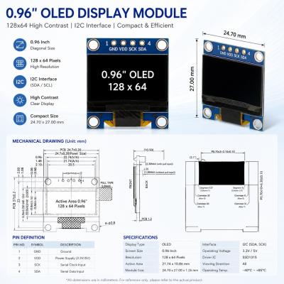 SSD1315 0.96" I2C OLED Display 3.3V COG LCD Display GME096NWBY-B-49